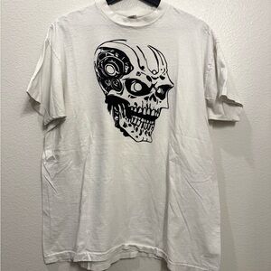 80s Vintage White Skull Cyberpunk Grunge Art Skate Tshirt Mens XL 23x28